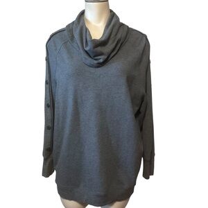 CABI #3871 sz X Small Fancy Sweatshirt Cowl Neck Snap Sleeves Spacious Gray